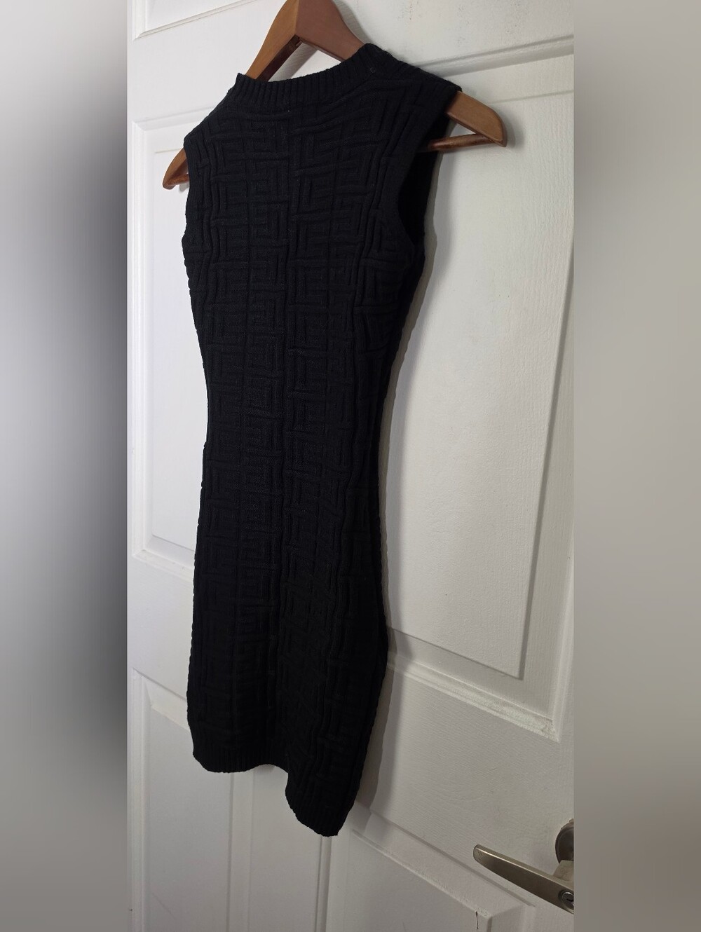 Monogram Knit Mini Stylish Bodycon Black Dress - Picture 8 of 8